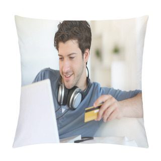 Personality  Young Man Buying Music On Internet With Tablet Pillow Covers