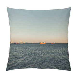 Personality  Cargo Vessels In Sea Over Cloudless Sky Pillow Covers