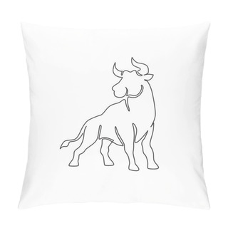 Personality  Single Continuous Line Drawing Of Elegance Buffalo For Multinational Company Logo Identity. Luxury Bull Mascot Concept For Matador Show. Trendy One Line Draw Vector Graphic Design Illustration Pillow Covers