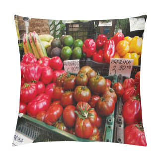 Personality  Tallinn, Estonia-August 2019, Vegetable Market. Tomatoes, Variety Of Colored Vegetables Pillow Covers