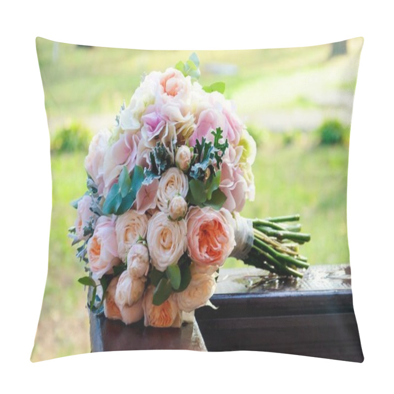 Personality  beautiful solemn bridal bouquet of a bride from roses and eucaly pillow covers