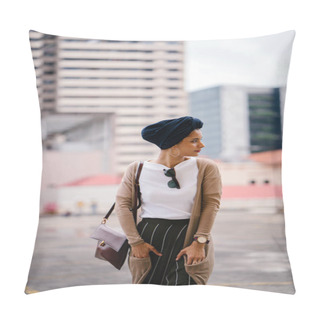 Personality  Portrait Of A Young Muslim Woman (Islam) Wearing A Turban (headscarf, Hijab). She Is Elegant, Attractive And Professionally Dressed. Pillow Covers