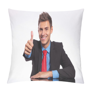 Personality  Business Man At Desk Showing Thumb Up Pillow Covers