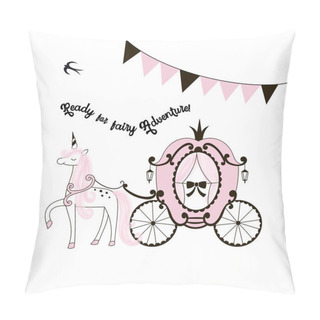 Personality  Unicorn With Princess Carriage, Ready For A Fairy Adventure Pillow Covers