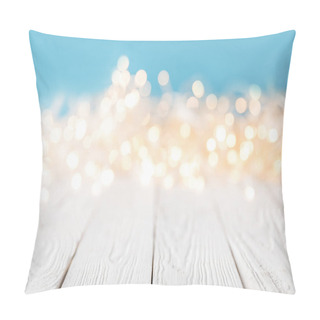 Personality  Bright Blurred Lights On White Wooden Surface, Christmas Texture Pillow Covers