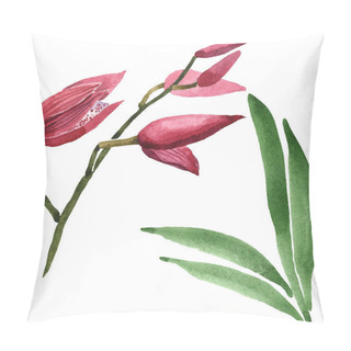 Personality  Marsala Orchids With Green Leaves Isolated On White. Watercolor Background Illustration Set.  Pillow Covers