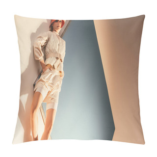 Personality  Beautiful Model Posing For Future Fashion Shoot On Beige And Blue Pillow Covers