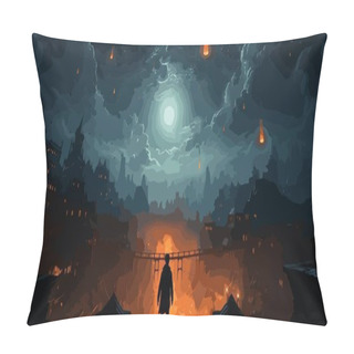 Personality  Man Floating In The Sky And Destroys The City With Evil Power, Digital Art Style, Illustration Painting Pillow Covers