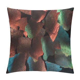Personality  Abstract Background Of Ragged Silver Foil With Colorful Illumination Isolated On Black Pillow Covers
