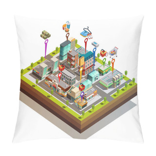 Personality  Store Buiding Island Isometric Concept Pillow Covers