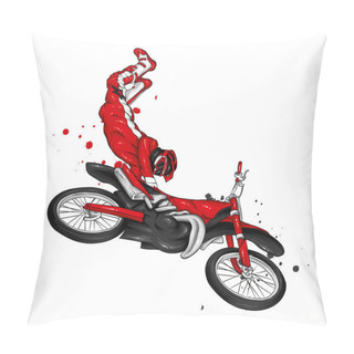 Personality  Biker Riding A Vintage Motorcycle. Vector Illustration, Extreme Sport. Pillow Covers