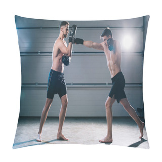 Personality  Athletic Muscular Mma Fighter Practicing Punch With Another Sportsman During Training Pillow Covers