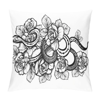 Personality  Vector Illustration, Snake And Flowers, Tattoo, Print On T-shirt, Handmade Pillow Covers