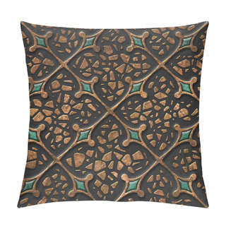Personality  Bronze Seamless Texture With Carving Square Pattern, 3D Illustration, 3d Panel Pillow Covers