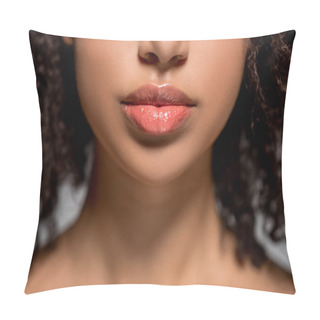 Personality  Cropped View Of African American Girl With Beautiful Lips, Isolated On Grey Pillow Covers