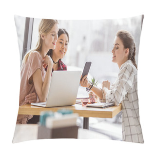 Personality  Friends Spending Time In Cafe Pillow Covers