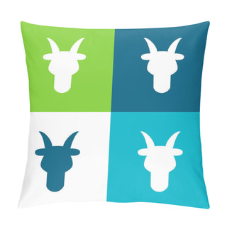 Personality  Aries Bull Head Front Shape Symbol Flat Four Color Minimal Icon Set Pillow Covers
