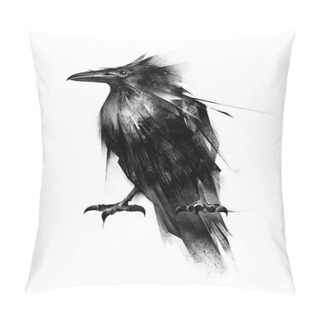 Personality  Painted Bird Is A Raven Sitting On A White Background Pillow Covers