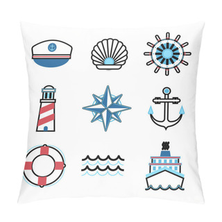 Personality  Marine Sea Icons Vector Set. Pillow Covers