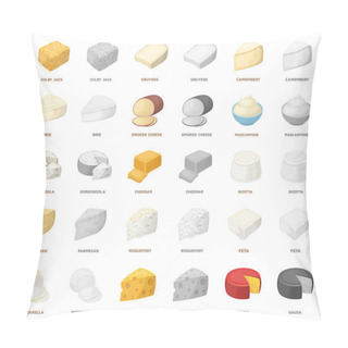 Personality  Different Kind Of Cheese Cartoon,monochrom Icons In Set Collection For Design.Milk Product Cheese Vector Symbol Stock Web Illustration. Pillow Covers