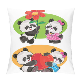 Personality  Vector Set With A Couple Of Panda Bears In Love Pillow Covers