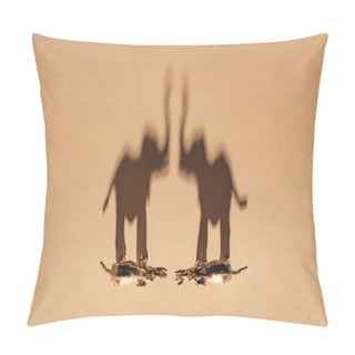 Personality  Top View Of Golden Toy Elephants With Shadow On Yellow Background, Extinction Of Animals Concept Pillow Covers