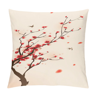 Personality  Blossoming Tree And Flying Swallows Pillow Covers