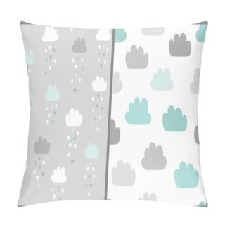Personality  Clouds Vector Pattern Set In Scandinavian Style. Cute Seamless Background For Valentines Day With Clouds And Heart Rain. Illustration For Babies, Kids. Pillow Covers