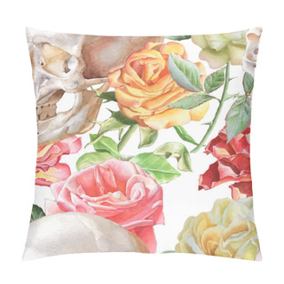 Personality  Seamless Pattern With Watercolor Skull And Roses Pillow Covers