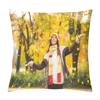 Personality  Woman Playing With Leaves In The Forest Pillow Covers