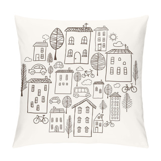 Personality  Houses Doodles In Circle Pillow Covers