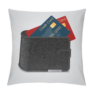 Personality  Leather Wallet With Credit Cards Inside. Vector Illustration Pillow Covers