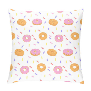 Personality  Pattern Of Sweet Colorful Donut Or Bagel. Seamless Pattern Of Different Types Of Colorful Donuts With Sprinkles. Dessert, Pastry, Donuts Design For Menu, Advertising Cafe, Bakery. Vector Illustration. Pillow Covers