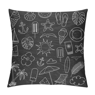 Personality  Summer Icons - Hand Drawn Elements On Blackboard. Vector. Pillow Covers