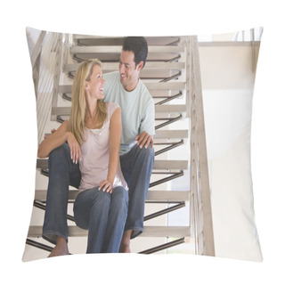 Personality  Couple Sitting On Staircase Smiling Pillow Covers