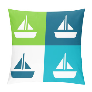 Personality  Boat With A Sail Flat Four Color Minimal Icon Set Pillow Covers