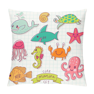 Personality  Funny Color Set With Sea Live. Pillow Covers