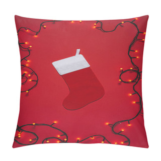 Personality  Flat Lay With Empty Christmas Sock And Lights Isolate Don Red Pillow Covers