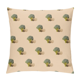 Personality  Fresh Green Broccoli On Beige Background, Seamless Pattern Pillow Covers
