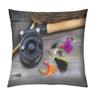 Personality  Fishing Gear On Rustic Wood With Vignette  Pillow Covers