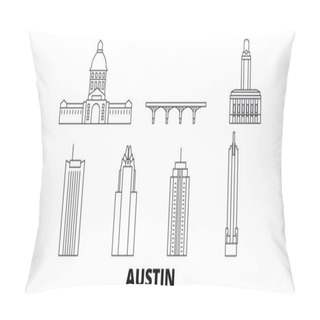 Personality  United States, Austin Line Travel Skyline Set. United States, Austin Outline City Vector Illustration, Symbol, Travel Sights, Landmarks. Pillow Covers