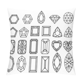 Personality  Set Of Diamonds, Precious Stones Of Different Forms Of Cut. Line Drawing Pillow Covers