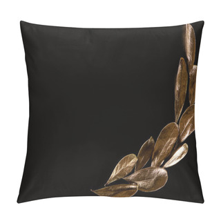 Personality  Top View Of Gold Shiny Leaves Isolated On Black With Copy Space Pillow Covers
