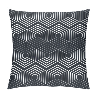 Personality  Seamless Hexagon Monochrome Pattern, Repeating Geometric Texture, Linear Structure Background Pillow Covers