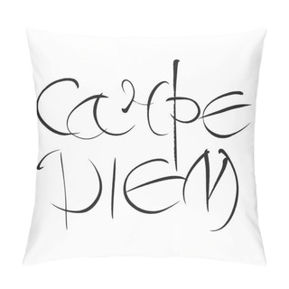 Personality  Carpe Diem. Latin Translation Seize The Moment. Hand-lettering Calligraphy. Pillow Covers