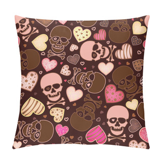 Personality  Seamless Pattern With Skull And Sweetmeat In Form Heart Pillow Covers