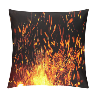 Personality  Firestorm Texture. Bokeh Lights On Black Background, Shot Of Flying Fire Sparks In The Air Pillow Covers