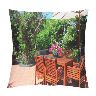Personality  Beautiful Summertime Mediterranean Style Courtyard Garden Setting. Pillow Covers
