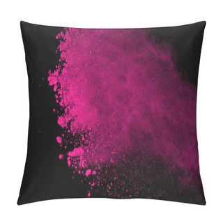 Personality  Abstract Pink Powder Explosion On Black Background. Abstract Colored Powder Splatted, Freeze Motion Of Pink Powder Exploding. Pillow Covers