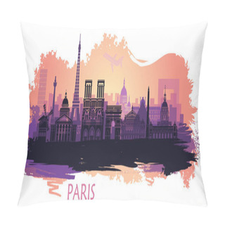 Personality  Stylized Landscape Of Paris With Eiffel Tower, Arc De Triomphe And Notre Dame Cathedral With Spots And Splashes Of Paint Pillow Covers
